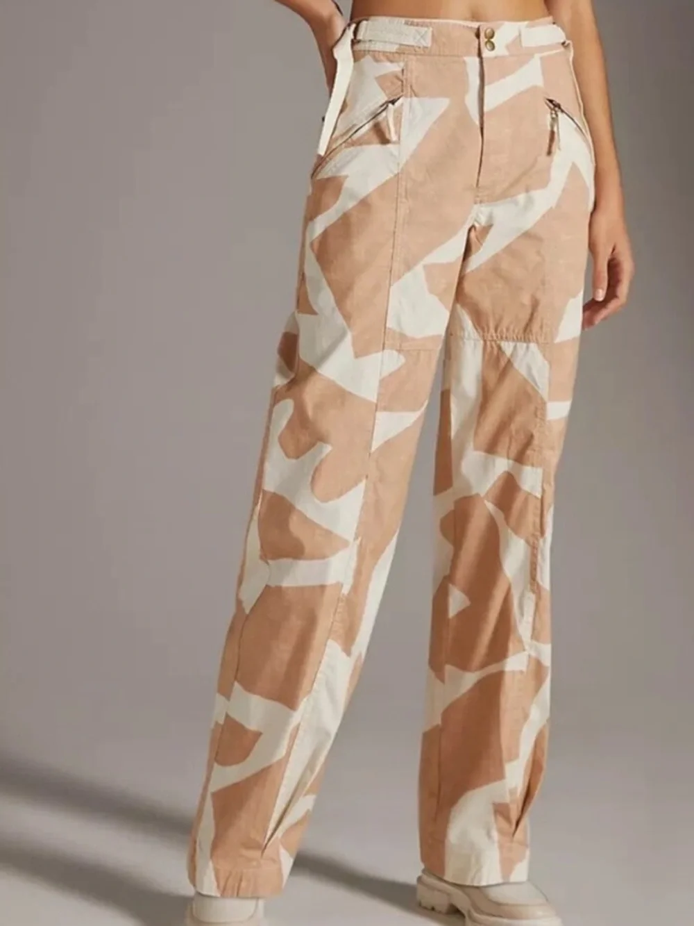 Anthropologie Utility Barrel Cotton Pants in Tan Sz 4